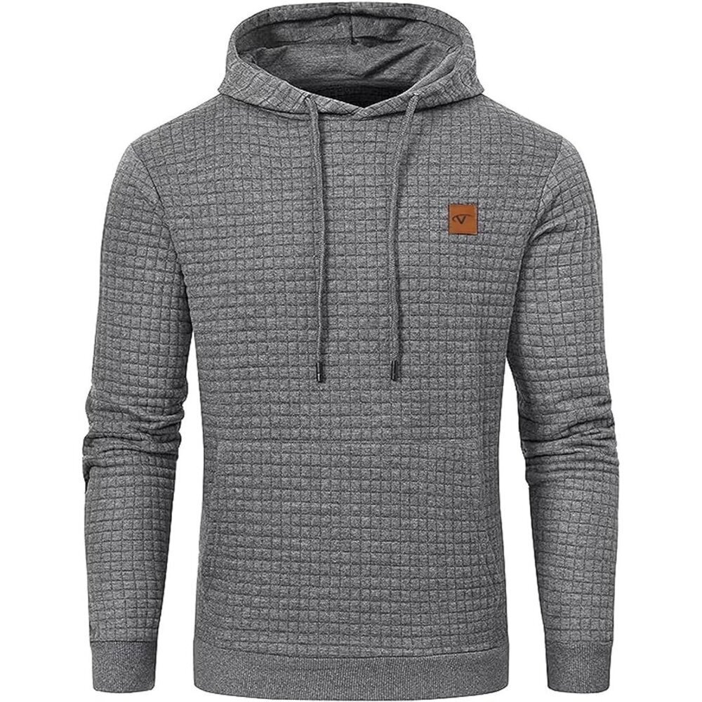 Men's Light Grey Pullover Hoodies Long Sleeve Draw String Hooded Sweat Shirt